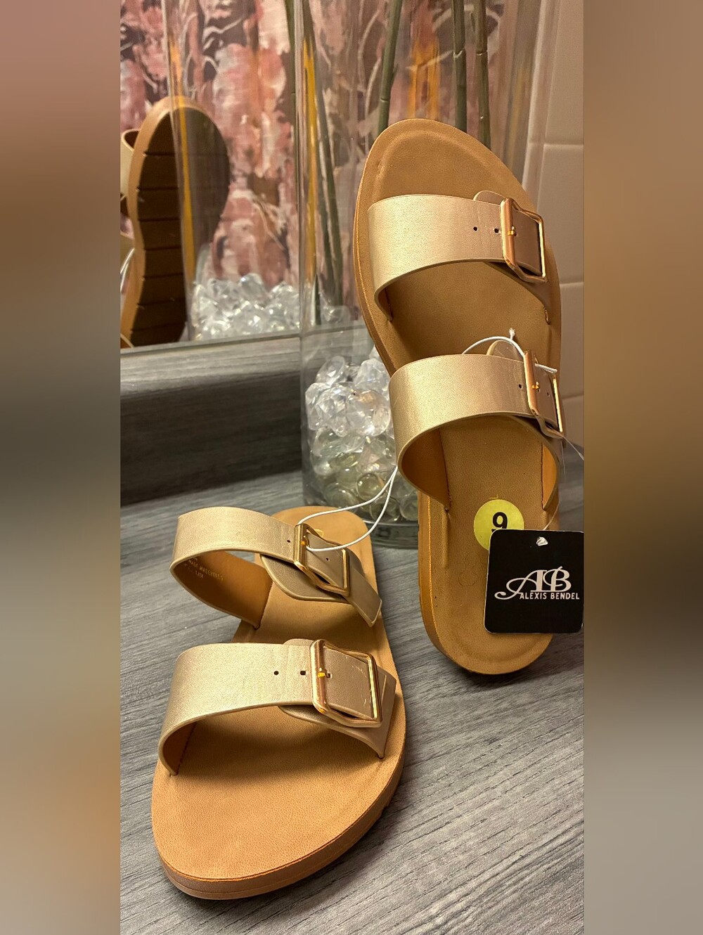 Alexis Bendel Women's Gold Double-Buckle Slide Sandals